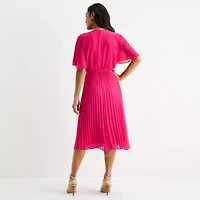 Sandra Darren Womens Short Sleeve Midi Fit + Flare Dress
