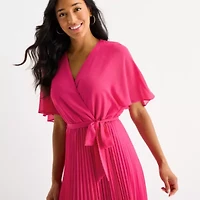 Sandra Darren Womens Short Sleeve Midi Fit + Flare Dress