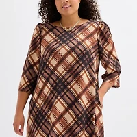 Jessica Howard Womens Plus 3/4 Sleeve Plaid Shift Dress