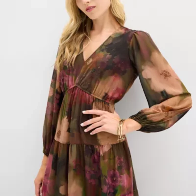 Isabel & Nina Womens Long Sleeve Floral Maxi Dress