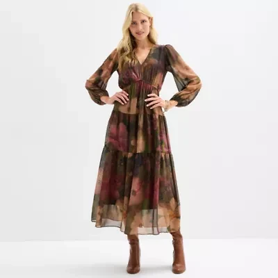 Isabel & Nina Womens Long Sleeve Floral Maxi Dress