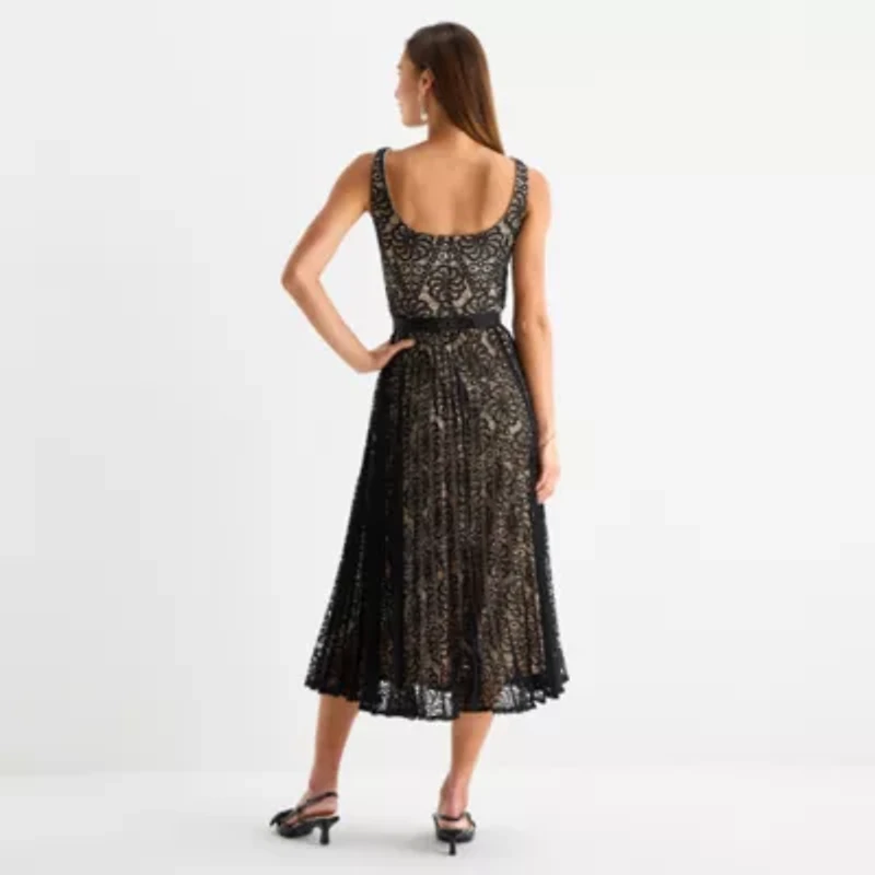 Melonie T Womens Sleeveless Floral Midi Fit + Flare Dress