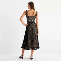 Melonie T Womens Sleeveless Floral Midi Fit + Flare Dress