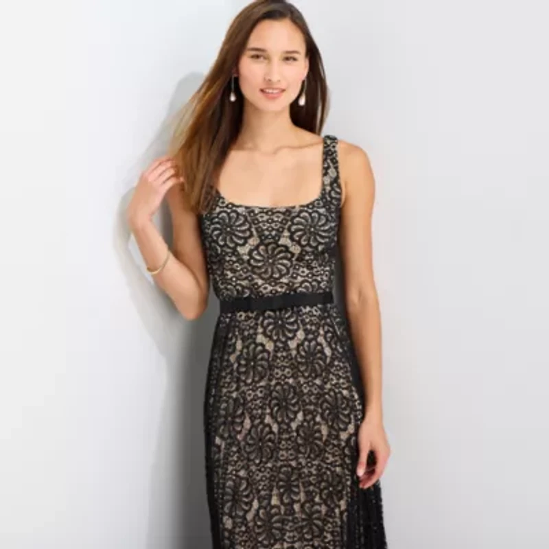 Melonie T Womens Sleeveless Floral Midi Fit + Flare Dress