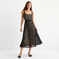 Melonie T Womens Sleeveless Floral Midi Fit + Flare Dress