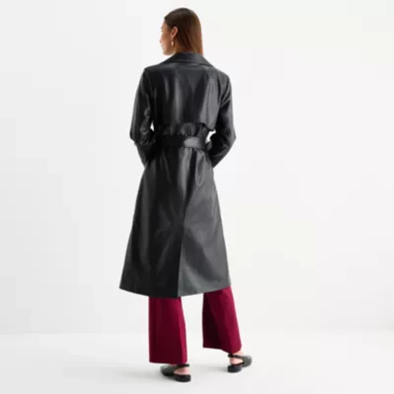 Worthington Womens Faux Leather Lightweight Trench Coat
