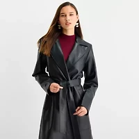 Worthington Womens Faux Leather Lightweight Trench Coat