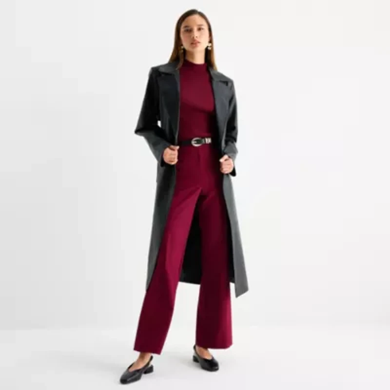 Worthington Womens Faux Leather Lightweight Trench Coat