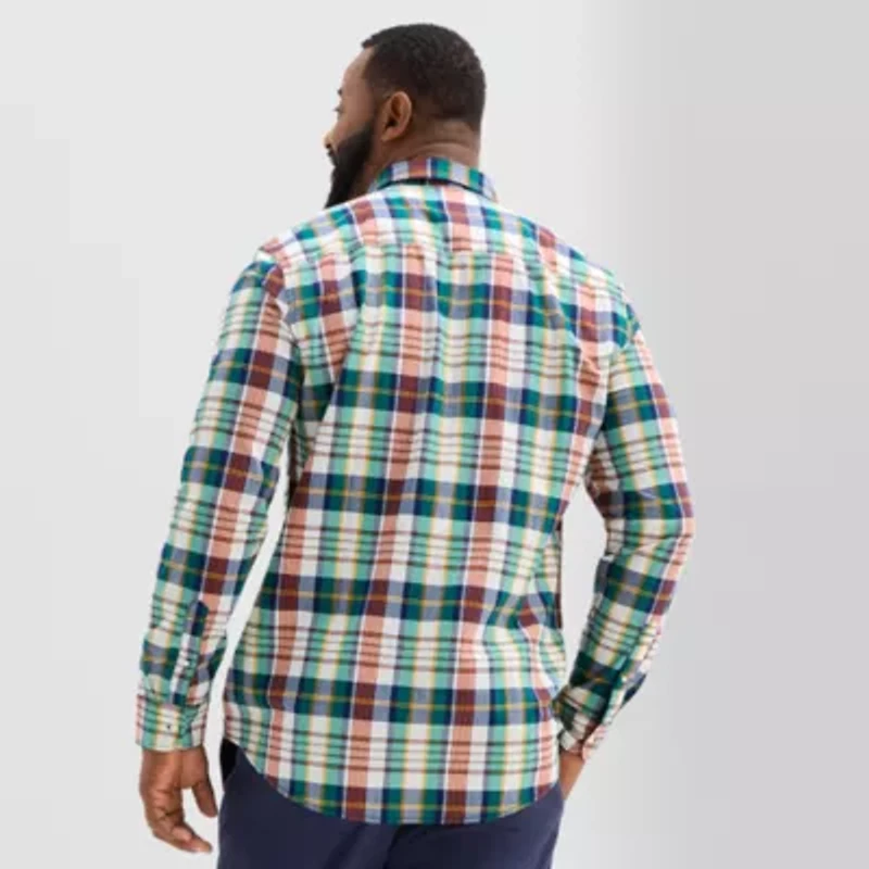 St. John's Bay Everyday Stretch Mens Long Sleeve Cuffed Slim Fit Tall Button-Down Shirt