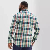 St. John's Bay Everyday Stretch Mens Long Sleeve Cuffed Slim Fit Tall Button-Down Shirt