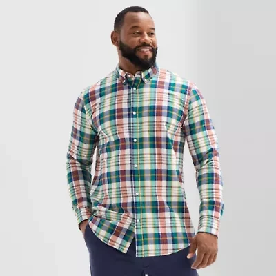 St. John's Bay Everyday Stretch Mens Long Sleeve Cuffed Slim Fit Tall Button-Down Shirt
