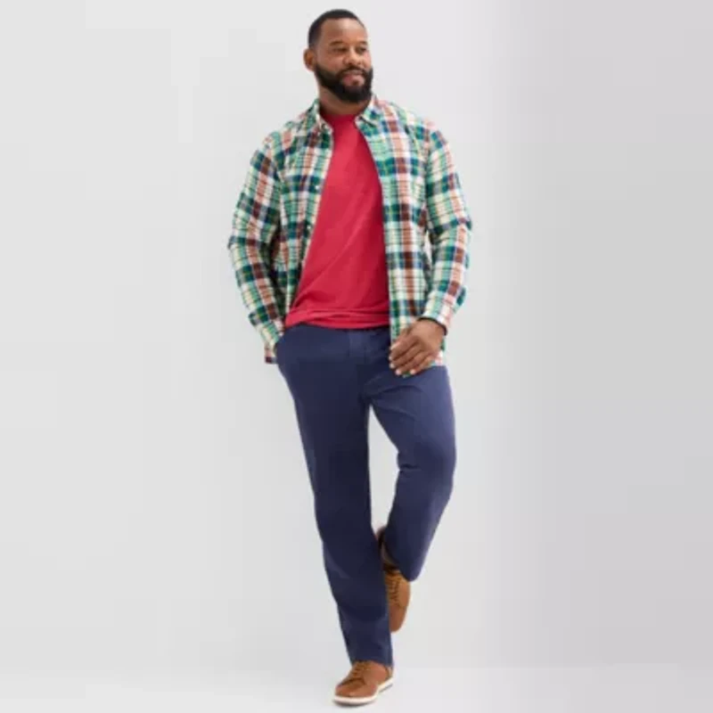 St. John's Bay Everyday Stretch Mens Long Sleeve Cuffed Slim Fit Tall Button-Down Shirt