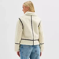 Arizona Womens Juniors Faux Shearling Midweight Bomber Jacket