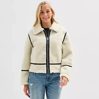 Arizona Womens Juniors Faux Shearling Midweight Bomber Jacket
