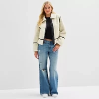 Arizona Womens Juniors Faux Shearling Midweight Bomber Jacket