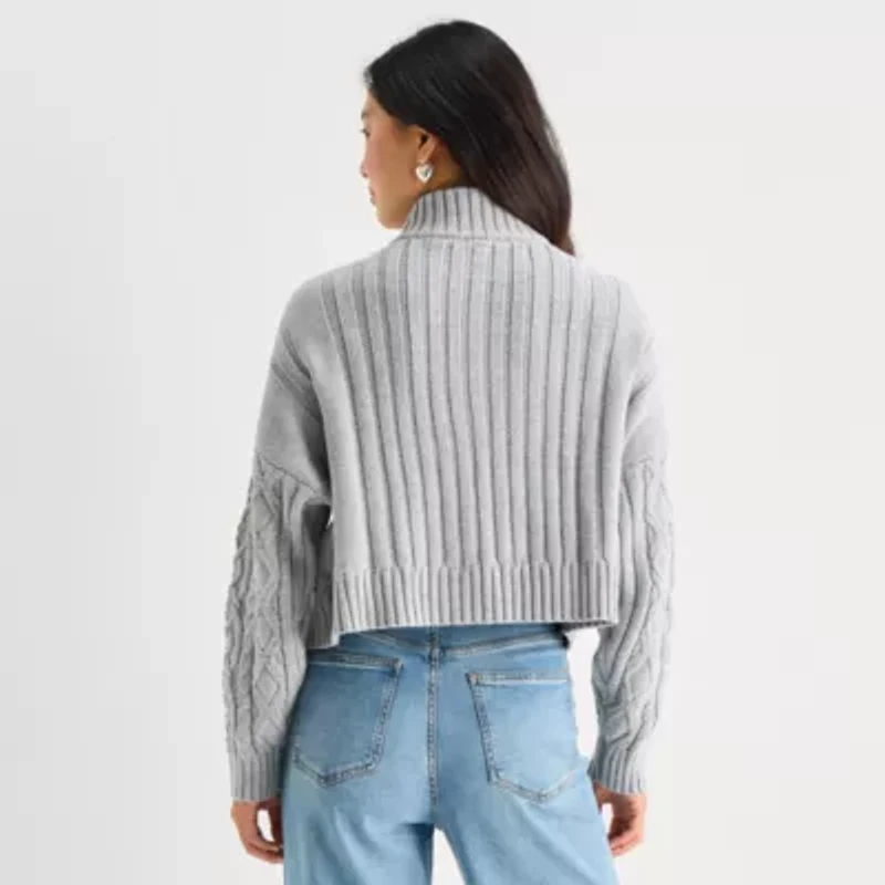 Arizona Juniors Womens Mock Neck Long Sleeve Cable Knit Pullover Sweater