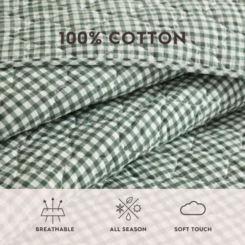 Laura Ashley Gracies Gingham Easy Care Quilt Set