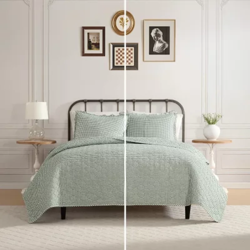 Laura Ashley Gracies Gingham Easy Care Quilt Set