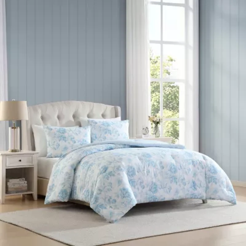 Laura Ashley Anja Textured Toile Easy Care Complete Bedding Set with Sheets