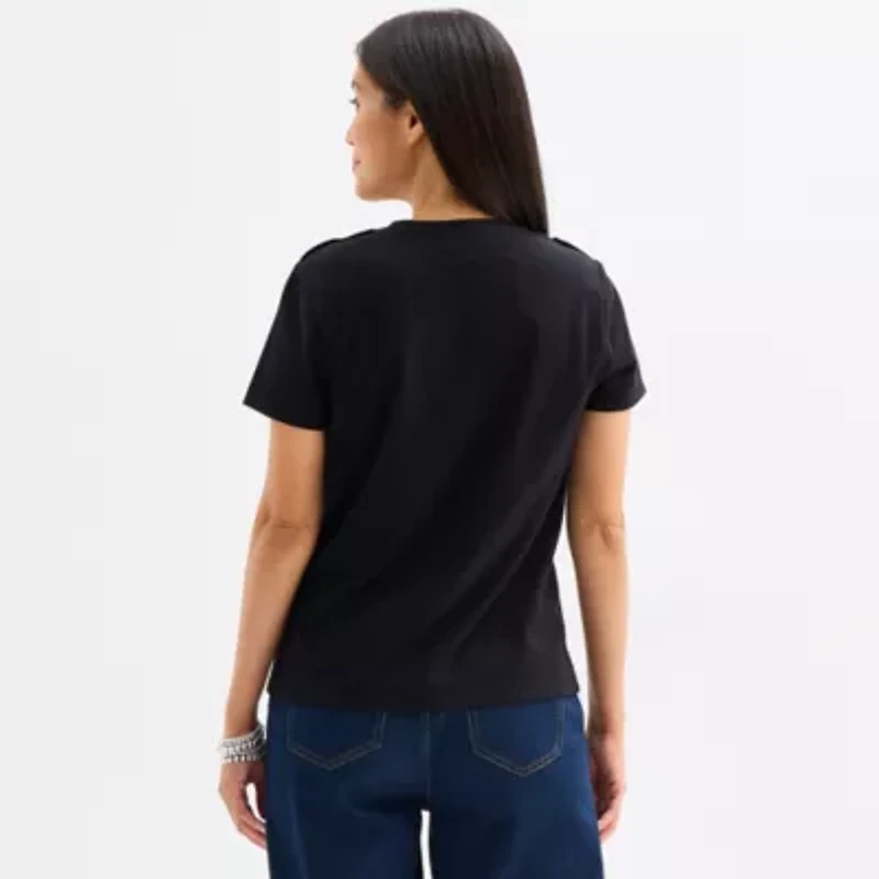 Liz Claiborne Womens Easy-on + Easy-off Crew Neck Short Sleeve Adaptive T-Shirt