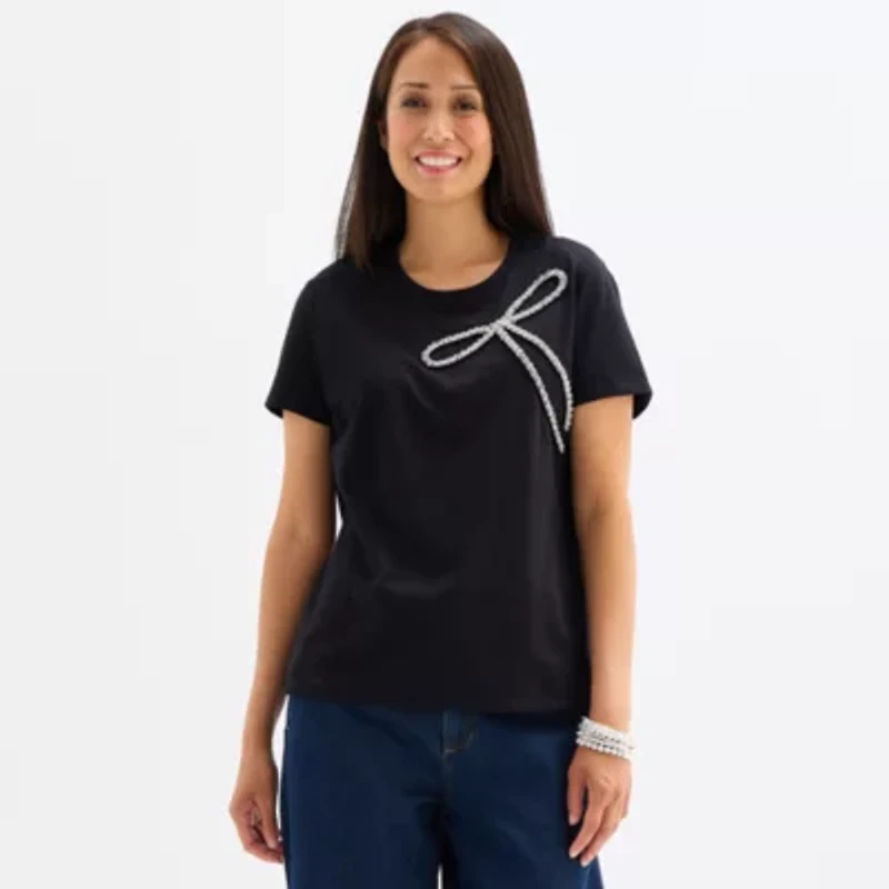 Liz Claiborne Womens Easy-on + Easy-off Crew Neck Short Sleeve Adaptive T-Shirt