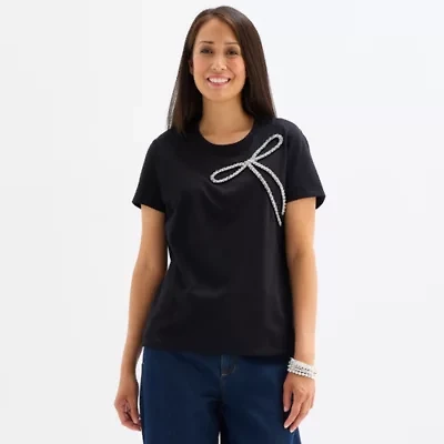 Liz Claiborne Womens Easy-on + Easy-off Crew Neck Short Sleeve Adaptive T-Shirt