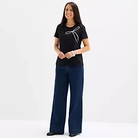 Liz Claiborne Womens Easy-on + Easy-off Crew Neck Short Sleeve Adaptive T-Shirt