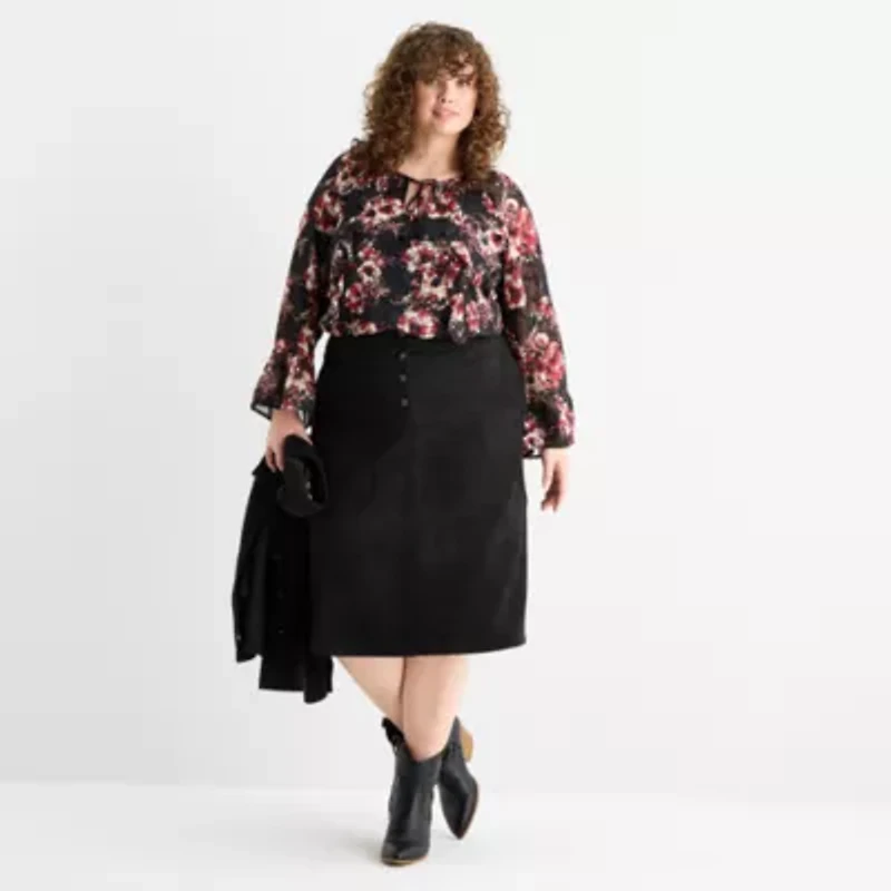 Frye and Co. Womens Mid Rise Midi Pencil Skirt Plus