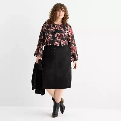 Frye and Co. Womens Mid Rise Midi Pencil Skirt Plus