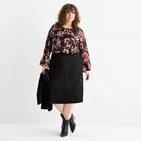 Frye and Co. Womens Mid Rise Midi Pencil Skirt Plus