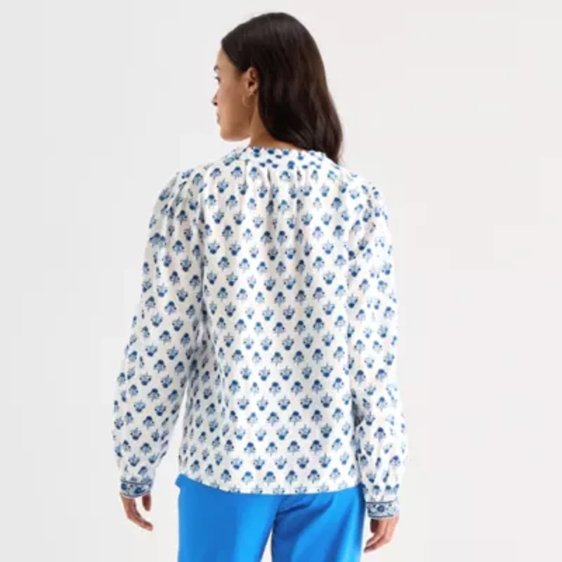 St. John's Bay Womens Round Neck Long Sleeve Blouse