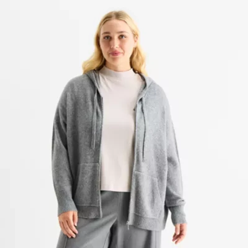 Stylus Plus Womens Hooded Long Sleeve Zip Front Sweater