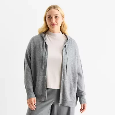 Stylus Plus Womens Hooded Long Sleeve Zip Front Sweater
