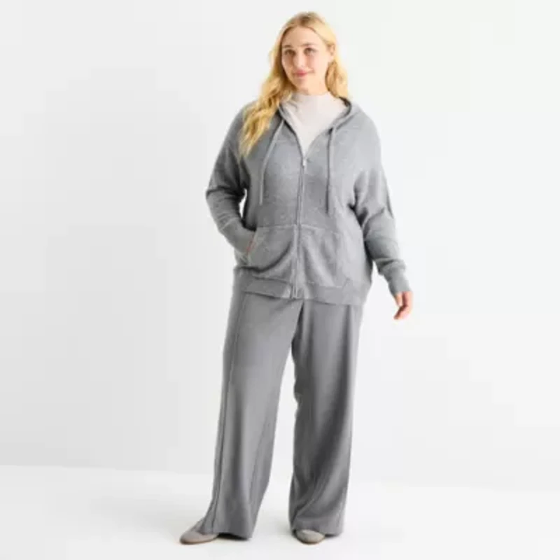 Stylus Plus Womens Hooded Long Sleeve Zip Front Sweater