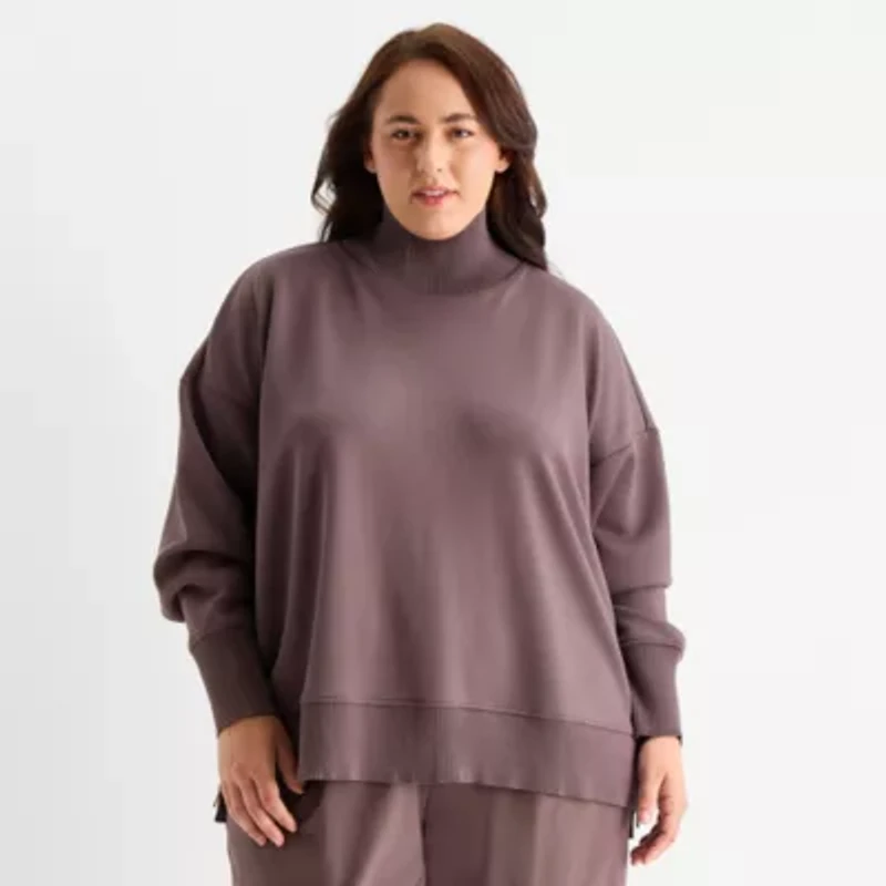 Stylus Womens Plus Long Sleeve Mock Neck Top
