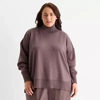Stylus Womens Plus Long Sleeve Mock Neck Top