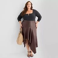 Ashley Graham Wire Notch Womens Plus Scoop Neck Long Sleeve T-Shirt