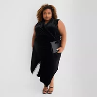 Ashley Graham Lace Edge Womens Plus Sleeveless Midi Wrap Dress
