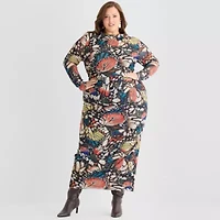 Ashley Graham Mesh Womens Plus Long Sleeve Butterfly Bodycon Dress