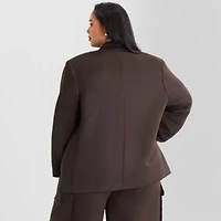 Ashley Graham Satin Womens Plus Relaxed Fit Suit Jacket