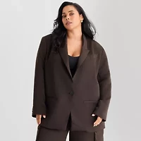 Ashley Graham Satin Womens Plus Relaxed Fit Suit Jacket