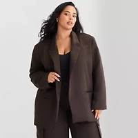 Ashley Graham Satin Womens Plus Relaxed Fit Suit Jacket