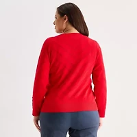 Liz Claiborne Plus Womens Round Neck Long Sleeve Pullover Sweater