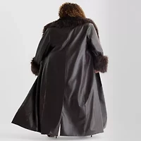 Ashley Graham Womens Plus Faux Fur Wrap Coat