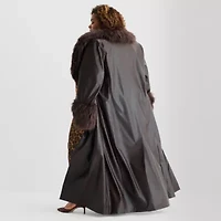 Ashley Graham Womens Plus Faux Fur Wrap Coat