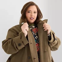 Ashley Graham Womens Plus Faux Suede Trench Coat