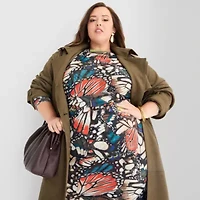 Ashley Graham Womens Plus Faux Suede Trench Coat