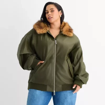 Ashley Graham Womens Plus Midweight Bomber Jacket