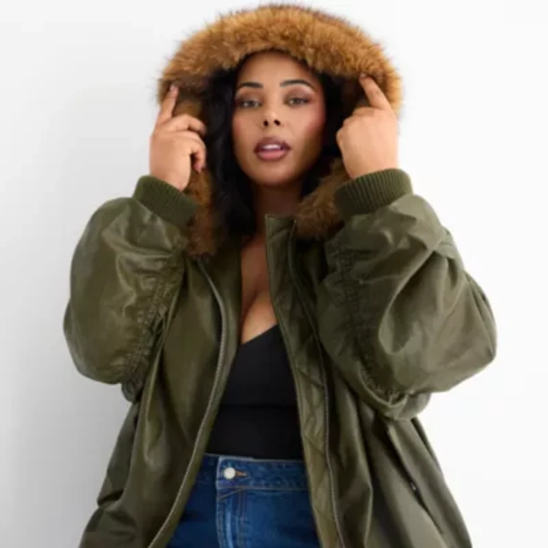 Ashley Graham Womens Plus Midweight Bomber Jacket