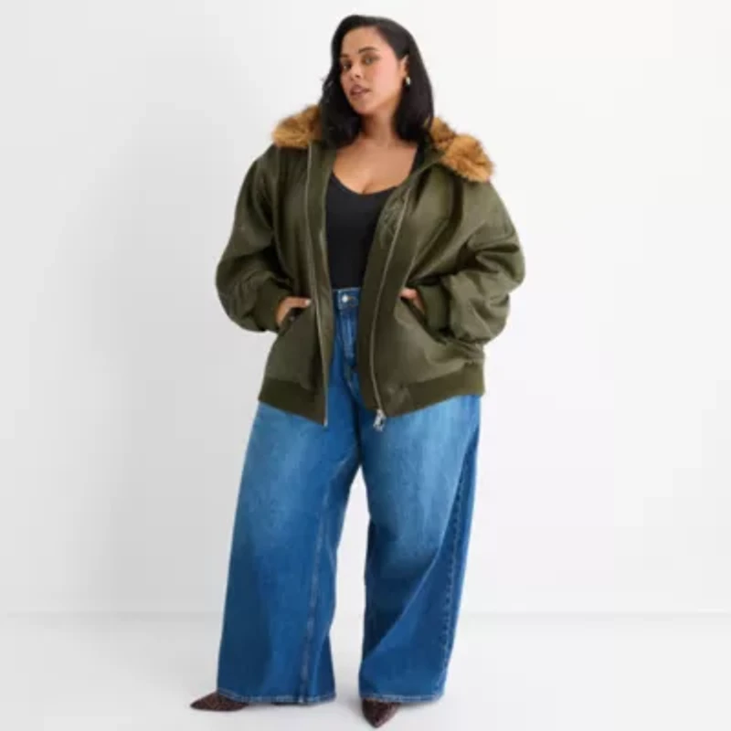 Ashley Graham Womens Plus Midweight Bomber Jacket